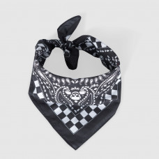 Šátek Paisley RockaBilly černý, šachovnice a lebky 